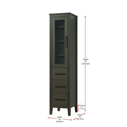 16 Inch Bath Storage Glass Cabinet in Mocha Brown