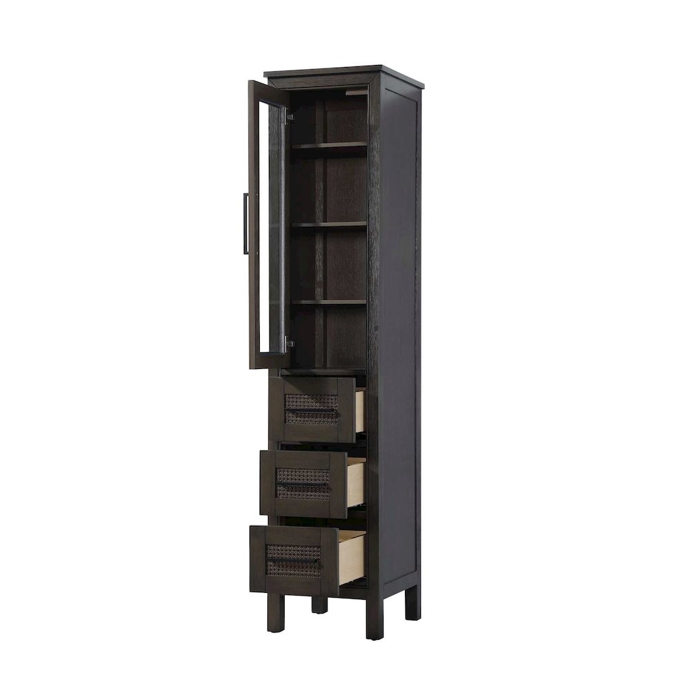 16 Inch Bath Storage Glass Cabinet in Chocolate Oak