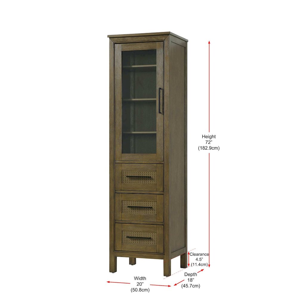 20 Inch Bath Storage Glass Cabinet in Hazel Oak