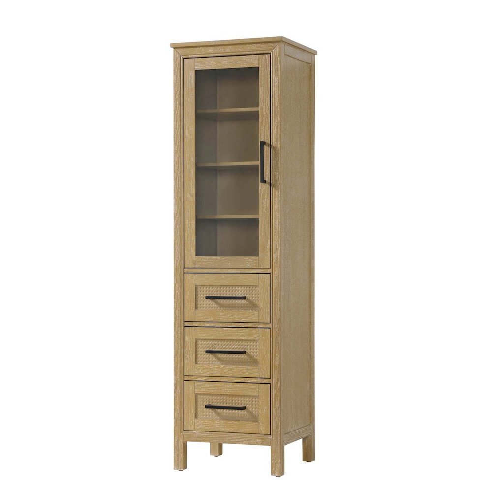 20 Inch Bath Storage Glass Cabinet in Linen Oak