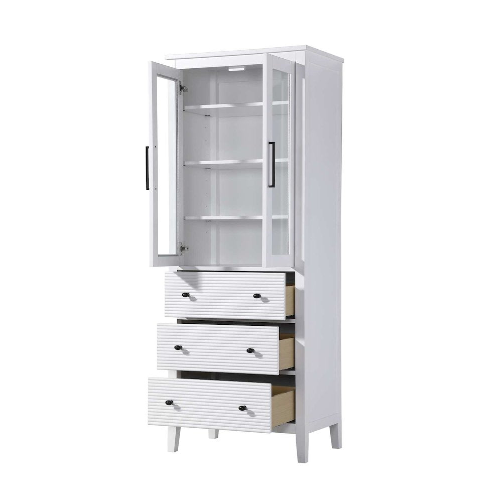 28 Inch Bath Storage Glass Cabinet in White