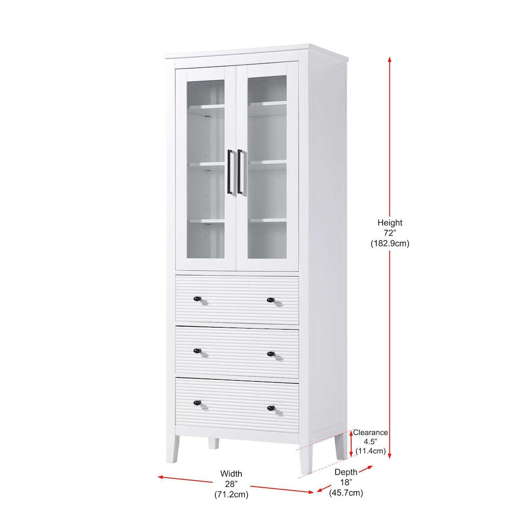 28 Inch Bath Storage Glass Cabinet in White
