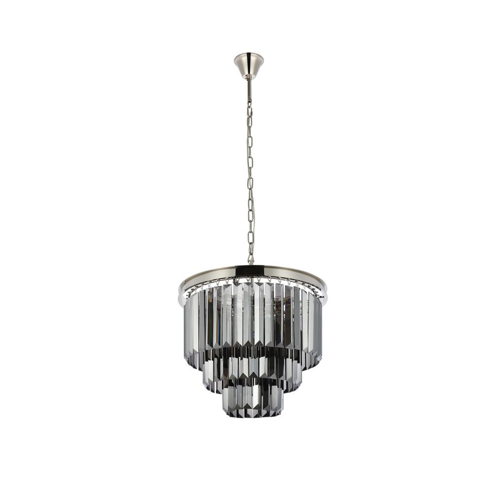 Sydney 9 light polished nickel Chandelier Silver Shade (Grey) Royal Cut Crystal