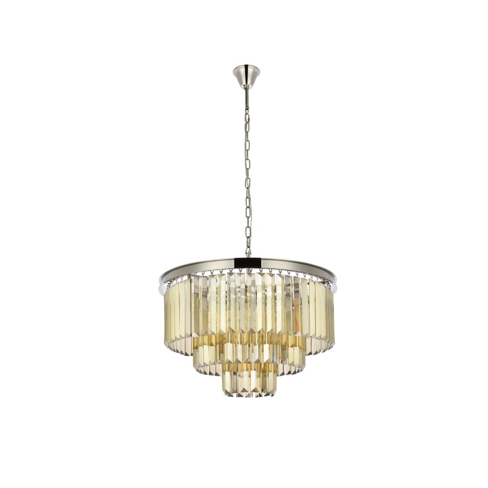 Sydney 9 light polished nickel Chandelier Golden Teak (Smoky) Royal Cut Crystal
