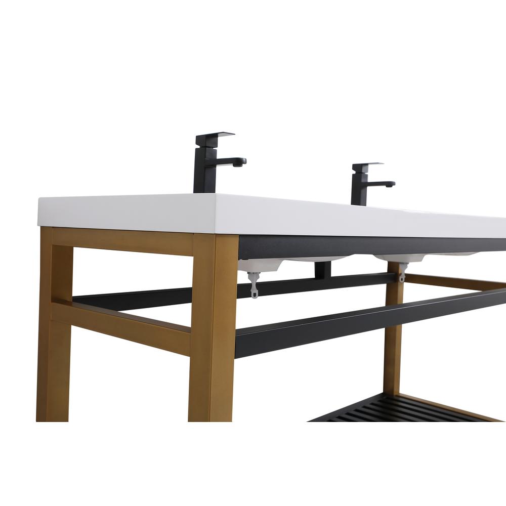 60 inch Double Bathroom Metal Vanity in Golden Black