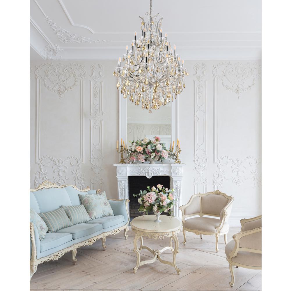 Maria Theresa 28 light Chrome Chandelier Golden Teak (Smoky) Royal Cut Crystal