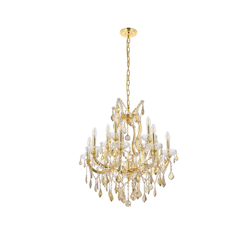 Maria Theresa 13 light Gold Chandelier Golden Teak (Smoky) Royal Cut Crystal