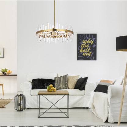 Serena 32 inch crystal round chandelier in satin gold