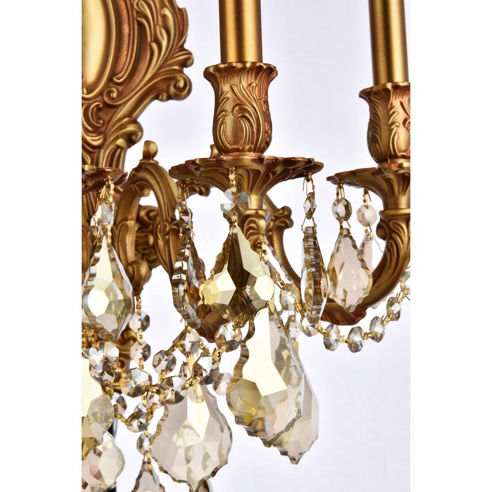 Monarch 5 light French Gold Wall Sconce Golden Teak (Smoky) Royal Cut Crystal