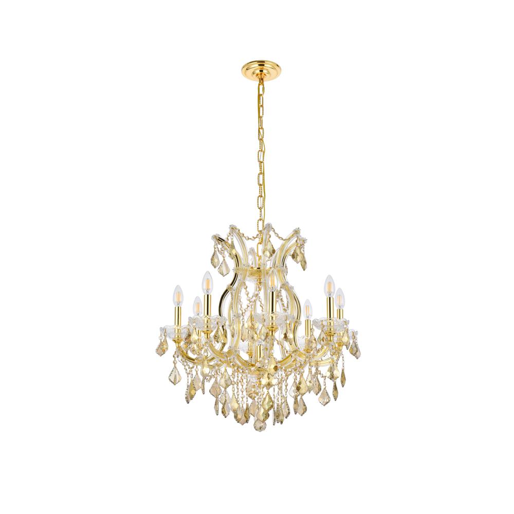 Maria Theresa 9 light Gold Chandelier Golden Teak (Smoky) Royal Cut Crystal
