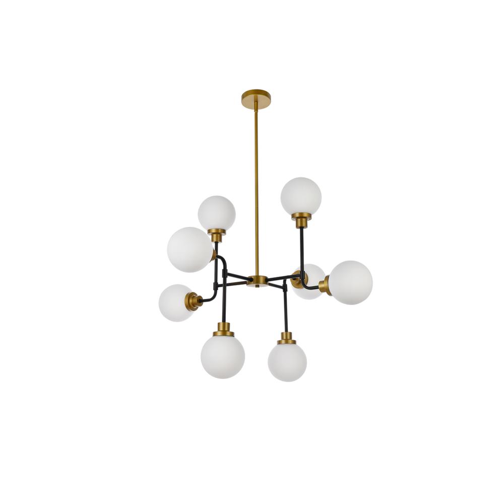 Hanson 8 lights pendant in black with brass with frosted shade