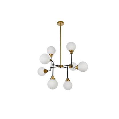 Hanson 8 lights pendant in black with brass with frosted shade