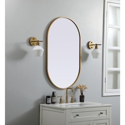 Metal Frame Oval Mirror 24x40 Inch in Brass