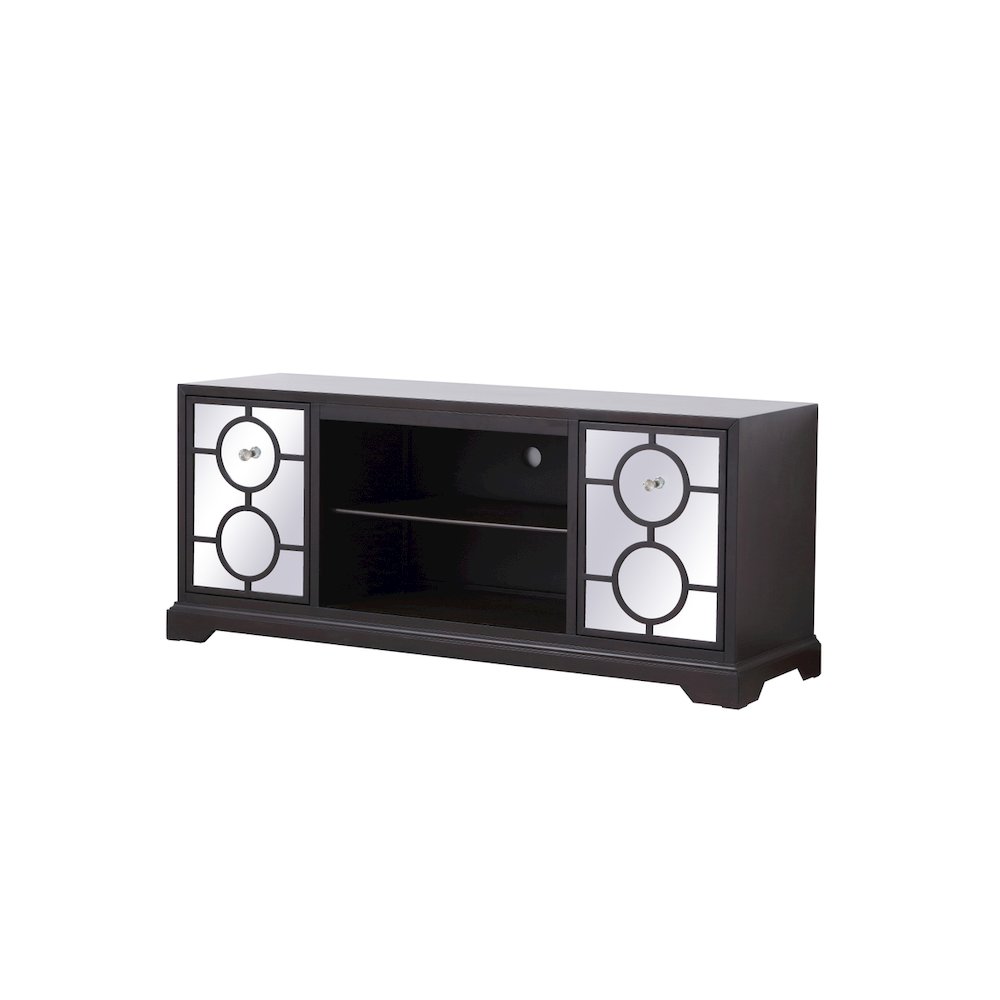 60 In. Mirrored Tv Cabinet Stand In Dark Walnut