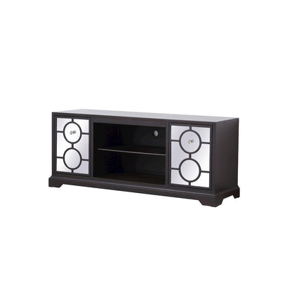 60 In. Mirrored Tv Cabinet Stand In Dark Walnut
