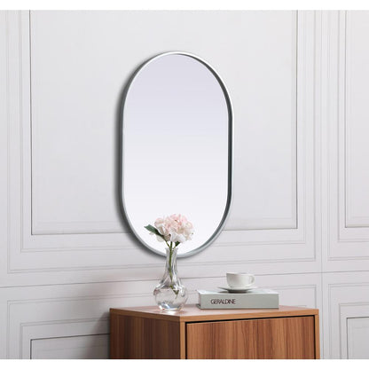 Metal Frame Oval Mirror 20x30 Inch in Silver