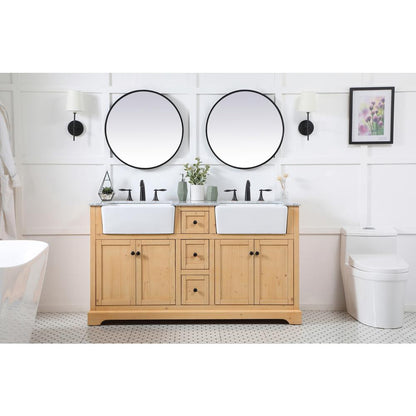 60 inch double bathroom vanity in natural wood