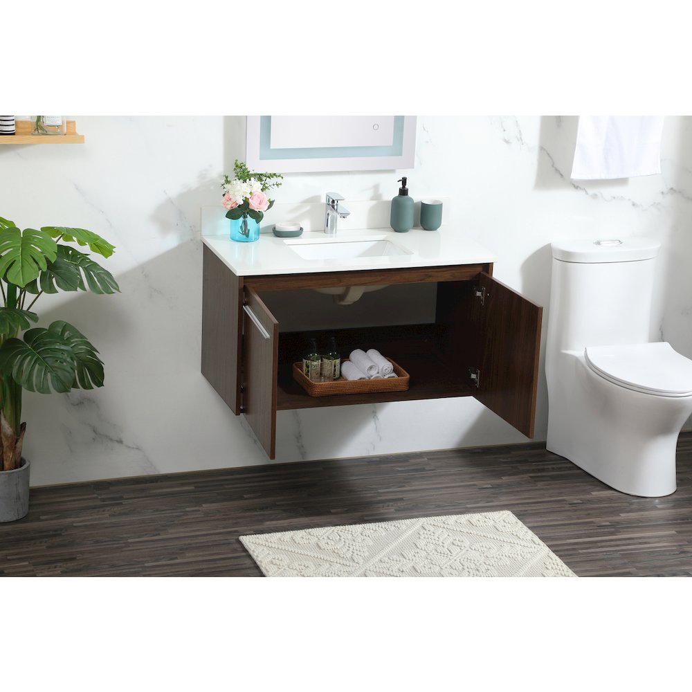 36 Inch Single Bathroom Vanity In Walnut With Backsplash