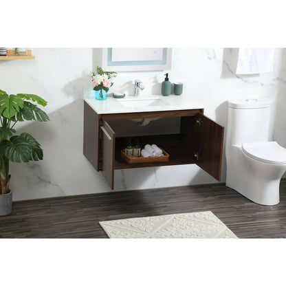 36 Inch Single Bathroom Vanity In Walnut With Backsplash