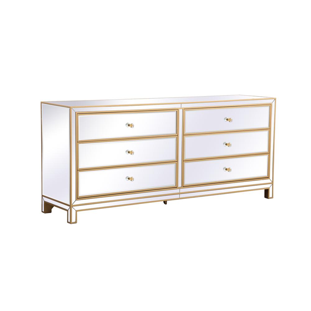 Reflexion 72 in. mirrored six drawer chest in gold
