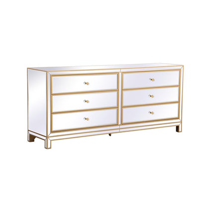 Reflexion 72 in. mirrored six drawer chest in gold
