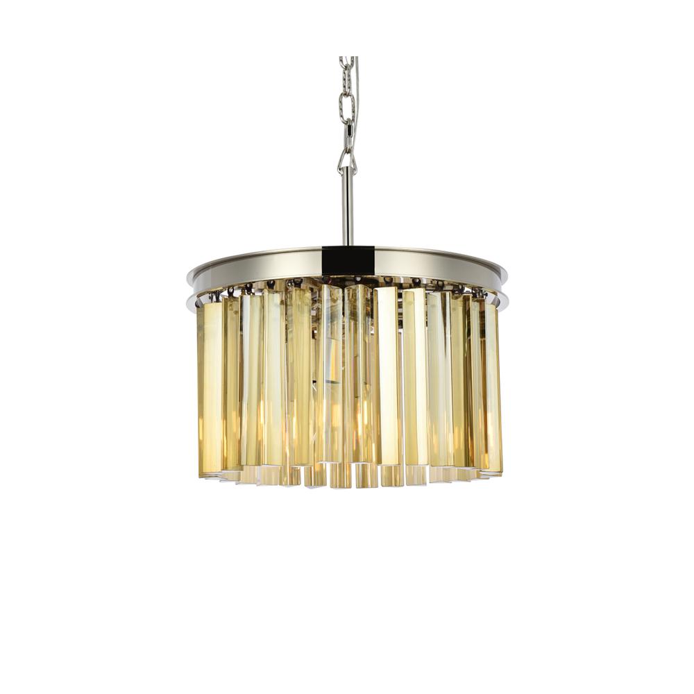 Sydney 3 light polished nickel Pendant Golden Teak (Smoky) Royal Cut Crystal