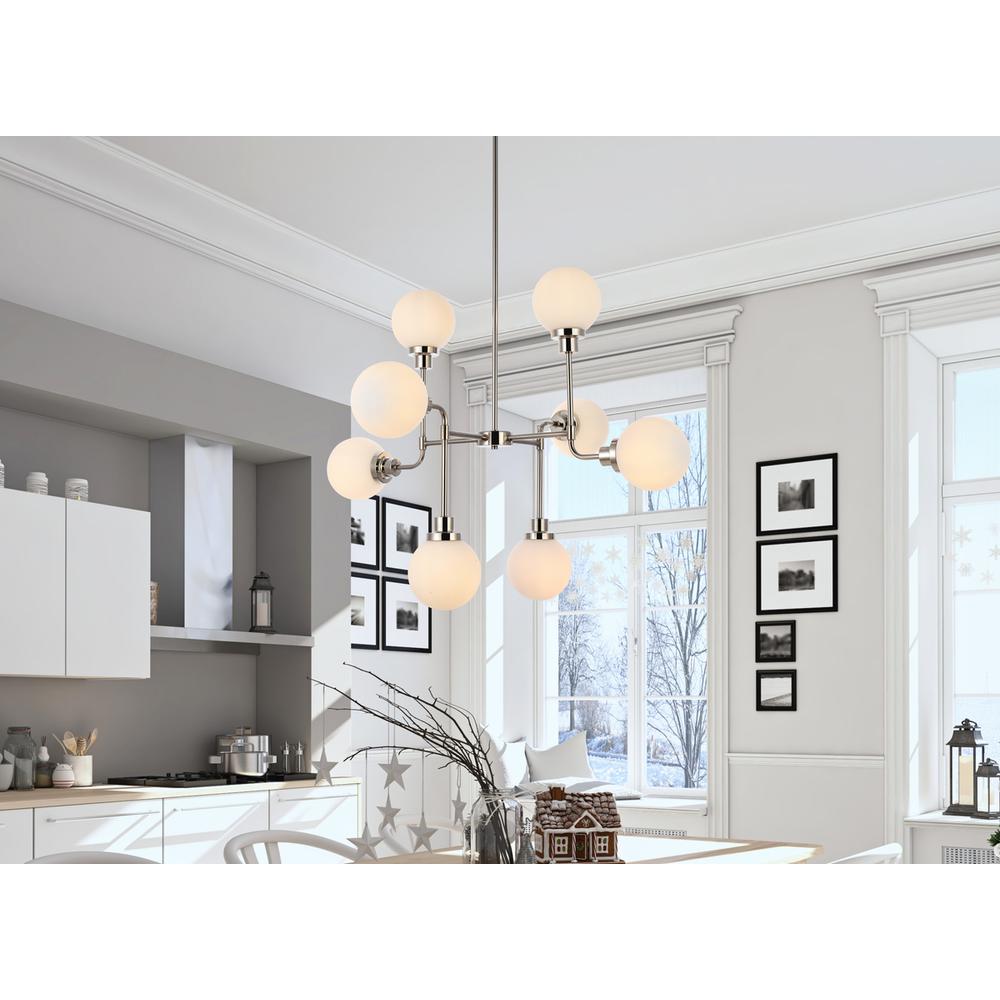 Hanson 8 lights pendant in polished nickel with frosted shade