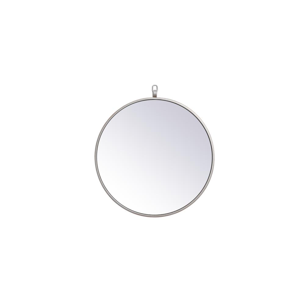 Metal frame round mirror with decorative hook 18 inch in silver