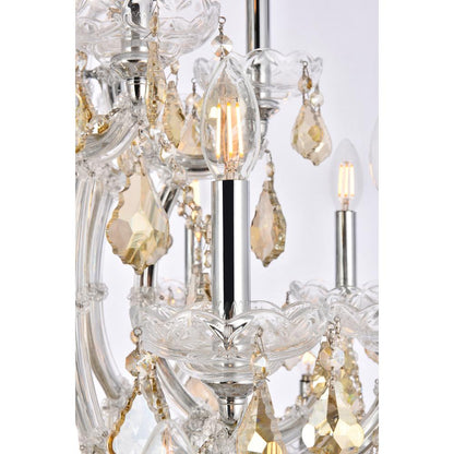 Maria Theresa 28 light Chrome Chandelier Golden Teak (Smoky) Royal Cut Crystal