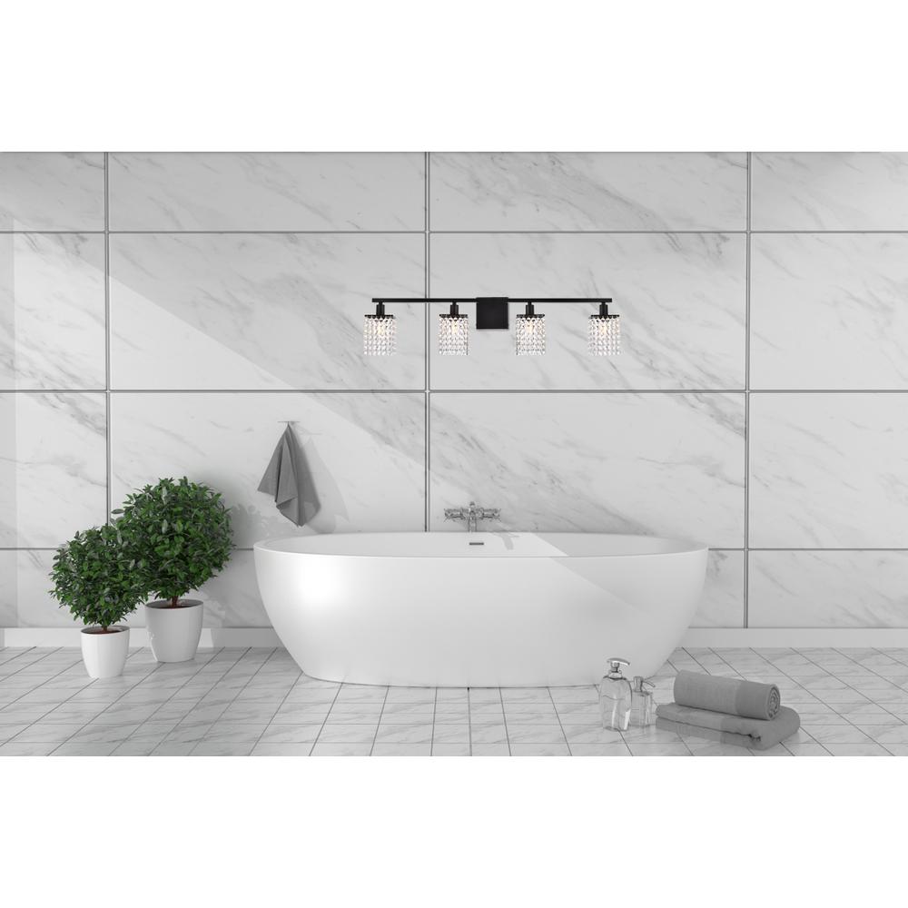 Phineas 4 lights bath sconce in black with clear crystals