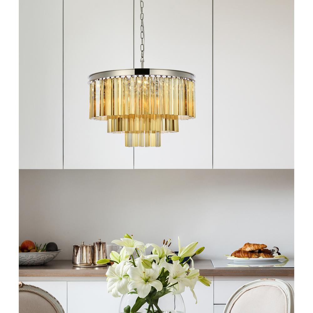 Sydney 9 light polished nickel Chandelier Golden Teak (Smoky) Royal Cut Crystal