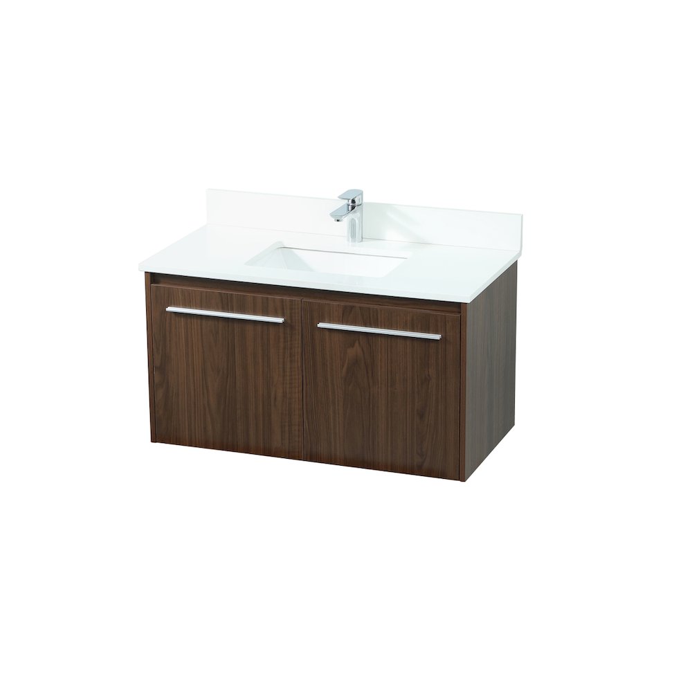 36 Inch Single Bathroom Vanity In Walnut With Backsplash
