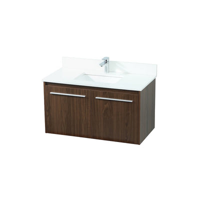 36 Inch Single Bathroom Vanity In Walnut With Backsplash