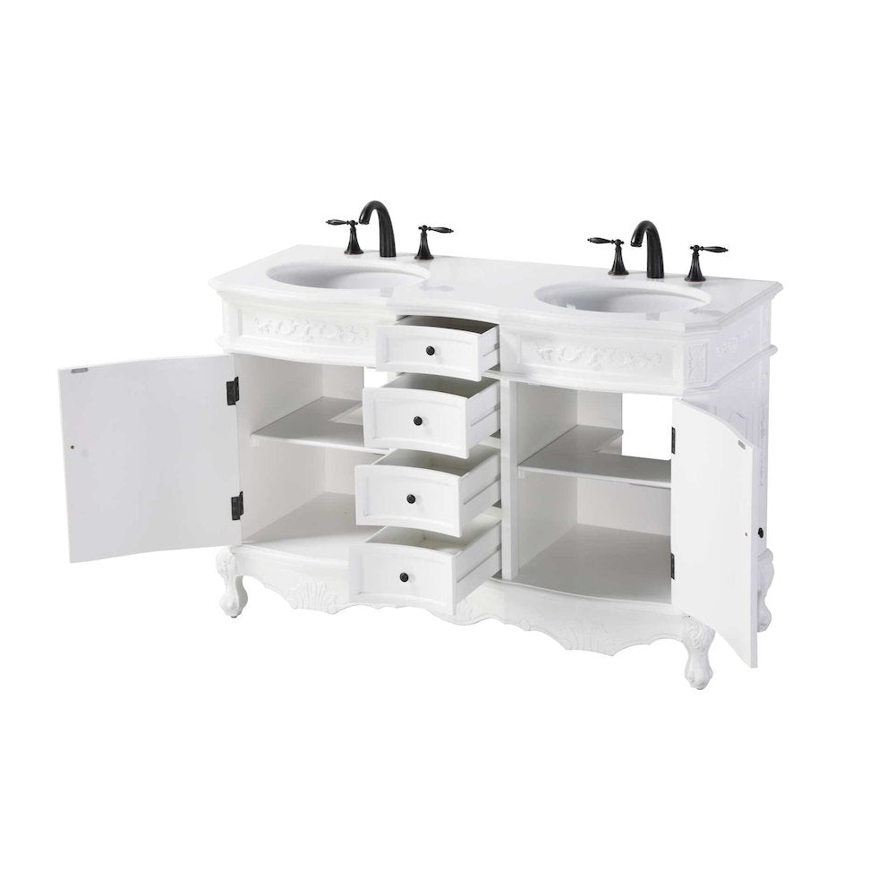54 inch Double Bathroom Vanity in Antique white