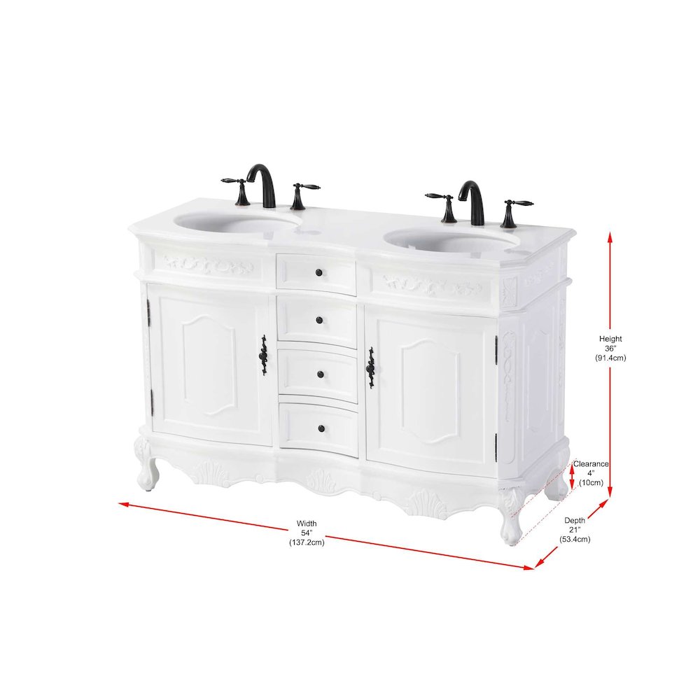 54 inch Double Bathroom Vanity in Antique white