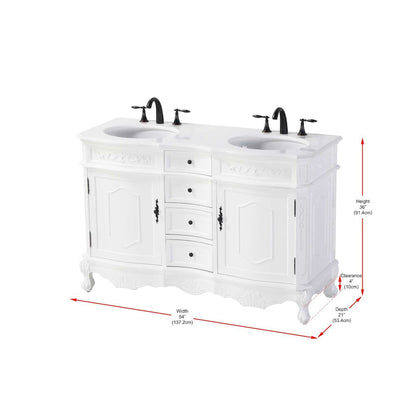 54 inch Double Bathroom Vanity in Antique white