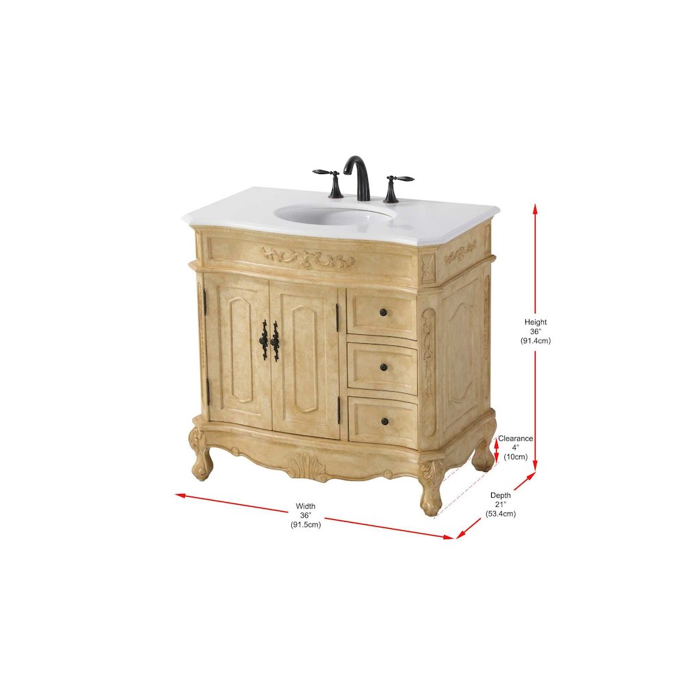 36 inch Single Bathroom Vanity in Antique Beige