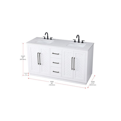 60 inch Double Bathroom Vanity in White