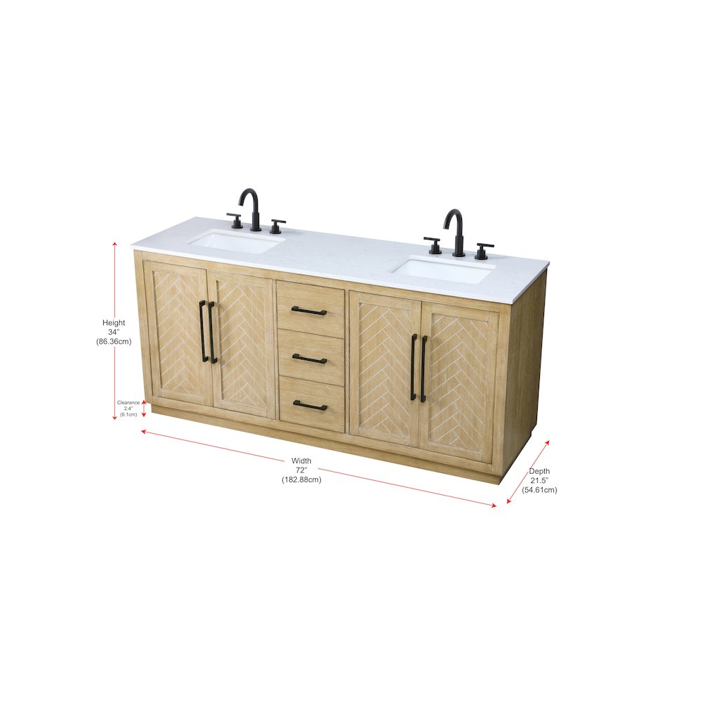 72 inch Double Bathroom Vanity in Linen Oak