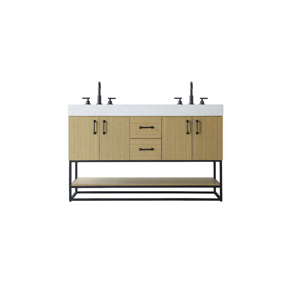 54 inch Double Bathroom Vanity in Honey Brown