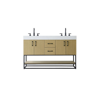54 inch Double Bathroom Vanity in Honey Brown