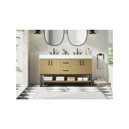 54 inch Double Bathroom Vanity in Honey Brown