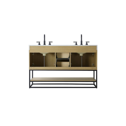 54 inch Double Bathroom Vanity in Honey Brown