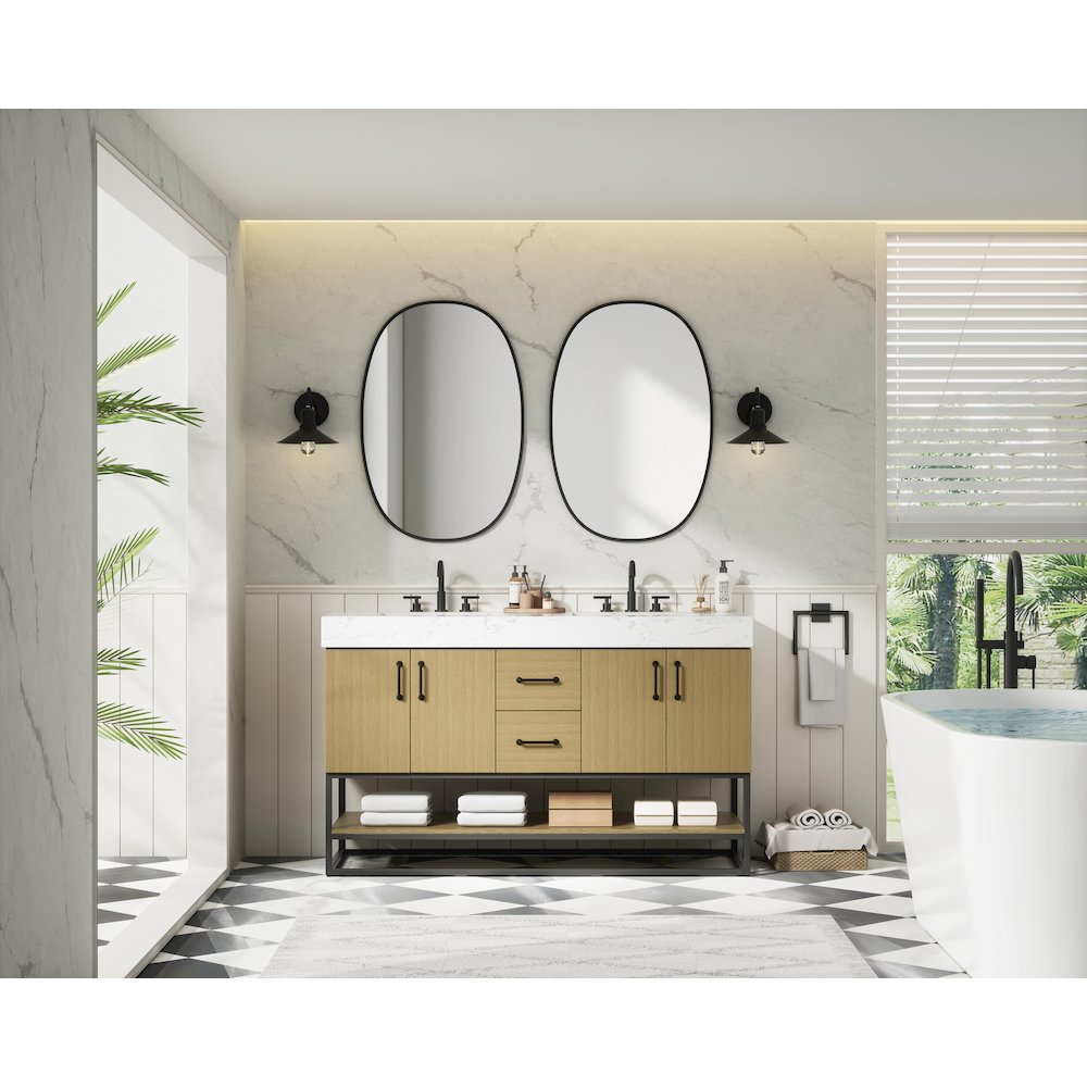 54 inch Double Bathroom Vanity in Honey Brown
