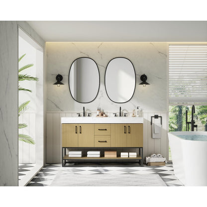 54 inch Double Bathroom Vanity in Honey Brown