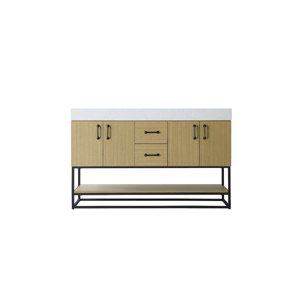 54 inch Double Bathroom Vanity in Honey Brown