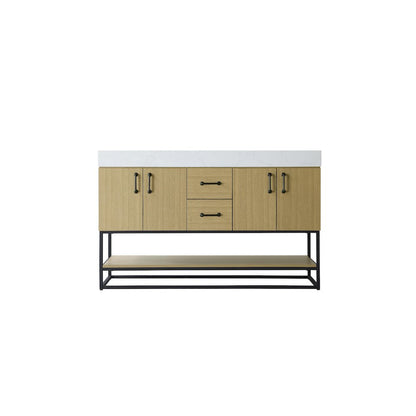 54 inch Double Bathroom Vanity in Honey Brown