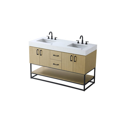 54 inch Double Bathroom Vanity in Honey Brown