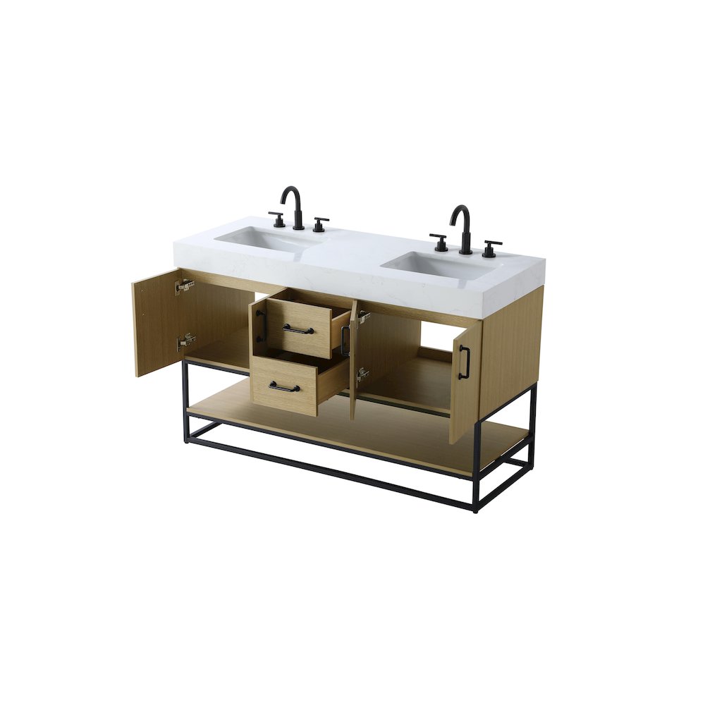 54 inch Double Bathroom Vanity in Honey Brown