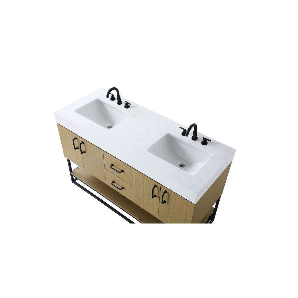 54 inch Double Bathroom Vanity in Honey Brown